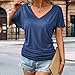 Shirts for Women Casual Short Sleeve V Neck T Shirts Summer Solid Color Work Blouses Fashion Loose Fit Tees Tops Dark Blue