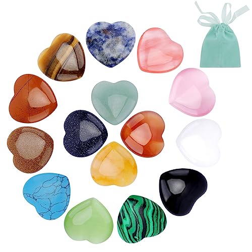 15 Piezas Piedras en Forma de Corazón Piedras de Cristal 20mm Pequeña Piedra Natural para Manualidades, Decoración/Artesanía Regalo de Recuerdo, Amuleto Lucky Stones- Multicolor