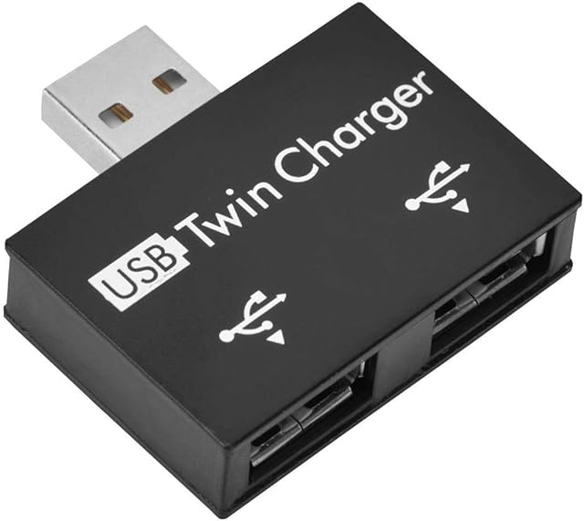 ASHATA Mini Hub USB2.0 Male to 2-Port USB Twin Charger Splitter Adapter Converter Kit for Mobile Phone/Laptop (black)