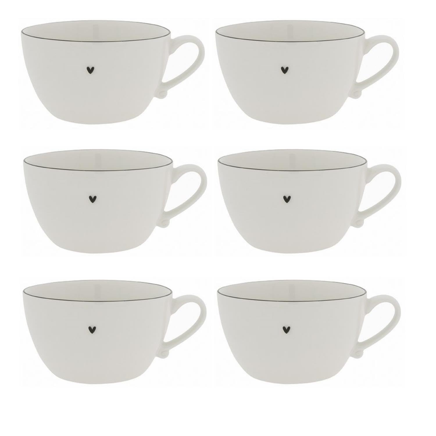 Bastion Collections 6er Set Suppentassen klein HEART mit schwarzem Herz D. 13cm
