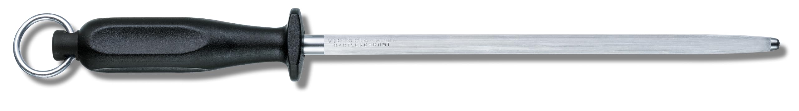 Victorinox Swiss Classic Abziehstahl, Runder Wetzstahl zum Schärfen von Küchenmessern bis 65 HRC, 25 cm, Mittelfeinzug, Ergonomischer Griff, Schwarz