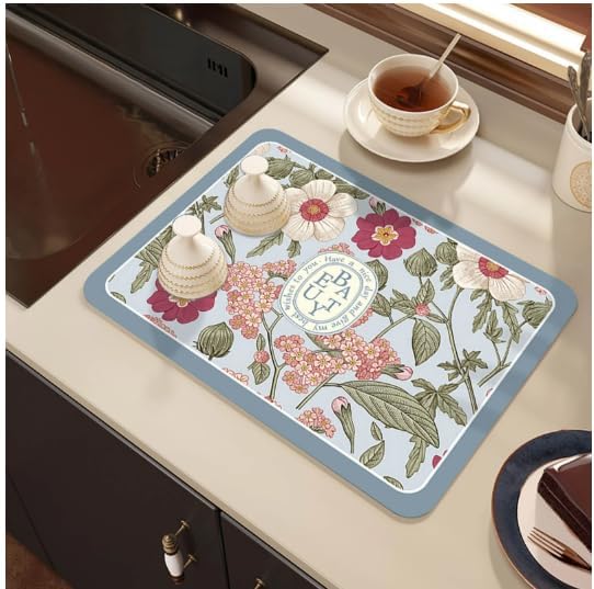 Image of HomeCloud Super Absorbent Dish Drying Mat for Kitchen Counter - Non-Slip, Heat-Resistant Rack Pad - Hides Stains, Ideal for Dishes, Coffee Maker & Kitchen Appliances (Pink Beauty, 50x40 cm)