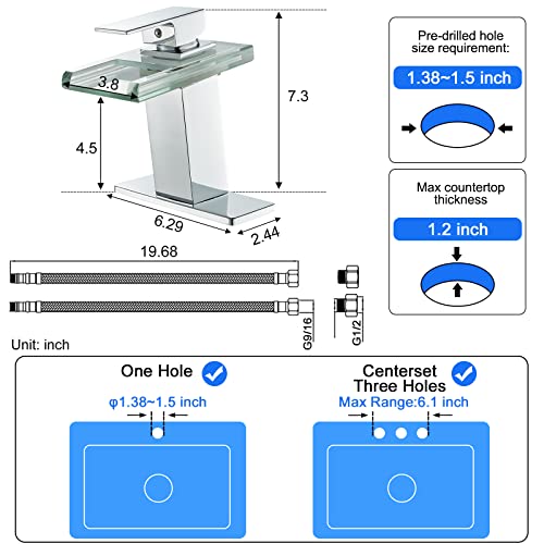 Rovate Led Bathroom Sink Faucet, Chrome Bathroom Faucet, Led Faucet For Bathroom Sink Single Hole Or 3 Hole, Waterfall Bathroom Faucet With Glass Spout, 4 Inch Centerset Bathroom Faucet #TOP2