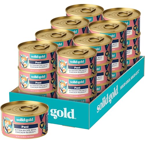 Image of Solid Gold Wet Cat Food Pate for Kittens - Healthy Canned Cat Food Pate w /Real Chicken, Superfoods, Omega Fatty Acids, & Vitamins - Grain Free & Gluten Free Can Meals for Kittens - 24ct /3oz Can