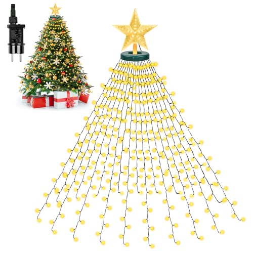WUQNGI Luces Árbol Navidad Con Estrella, 400 LED Impermeables Guirnalda 8 Modos 2Mx16 Hilos, Cadena Ligera Interior Exterior Decoración, Fiesta, Blanco Cálido