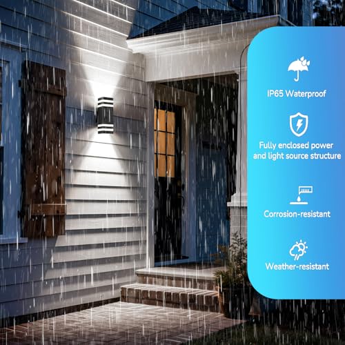 Image of Motion Sensor Outdoor Wall Lights, Dusk to Dawn Up and Down Sconce, Black Aluminum Exterior Light Fixtures with GU10 LED Bulbs, Waterproof Modern Porch Lights for House Garage Garden, ETL Listed