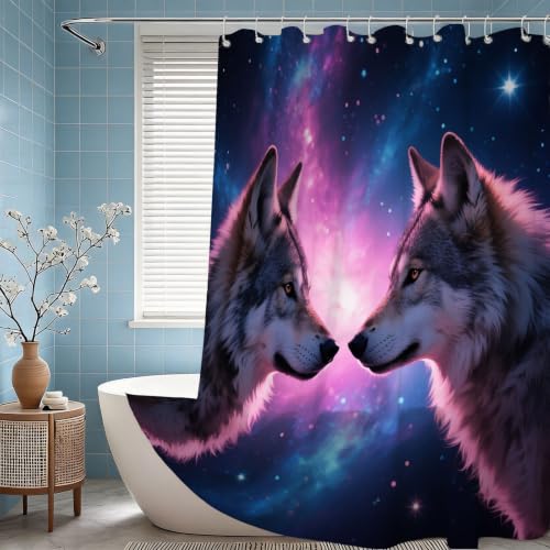 Rideau de douche 180x180 loup en tissu polyester imperméable