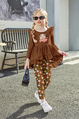 Image of Arshiner Toddler Girl Clothes Ruffle Trim Long Sleeve Pullover Top and Floral Print Leggings Fall Outfits Kids Clothing Sets