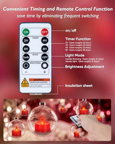 Image of Homemory 24-Pack Red Remote Flameless Battery Tea Light Candles, 400+ Hrs | 2 /4 /6 /8H Timer LED Flickering Tealight Votives for Christmas, Jack O Lanterns, Valentine's Day and Romantic Nights