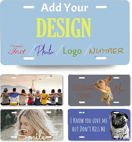 Custom License Plate for Front of Car, Personalized Number Plate Customized Text Image Photo Picture Logo, Design for Your Truck Car Door Plate Bar Cafe Fence Auto Accessories,3 Sizes