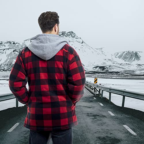 TrailCrest Men's Warm Sherpa Lined Hoodie Fleece Shirt Jacket, Classic Zip Up Buffalo Plaid (Regular and Big & Tall Sizes)2