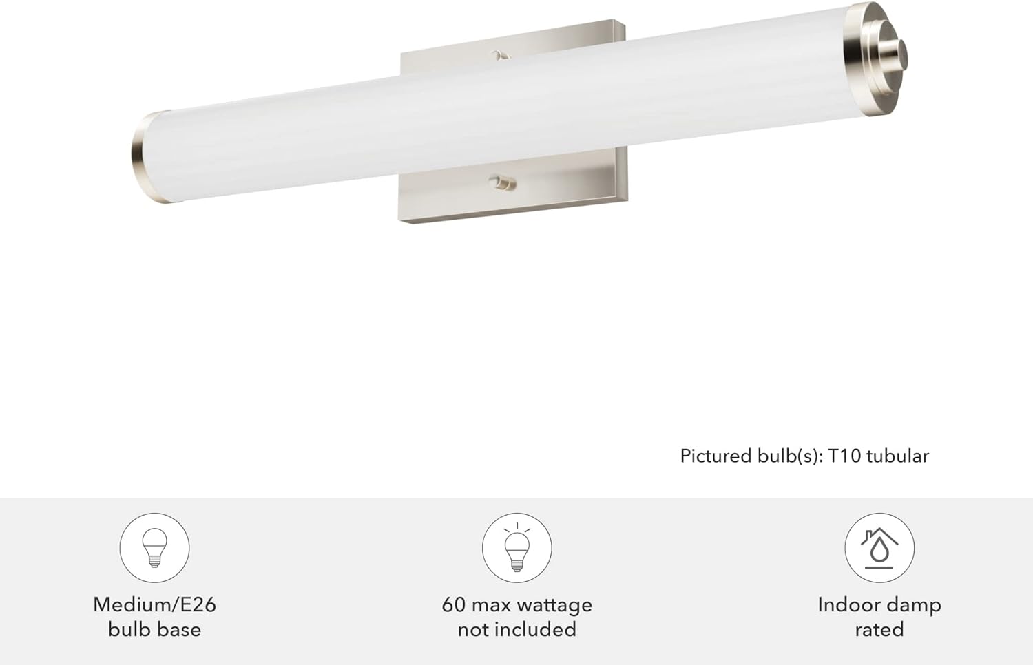 Hunter - Holly Grove 2-light Brushed Nickel, Medium Size Vanity Light, Dimmable, Formal Style, for Bedrooms, Kitchens, Foyers, Bathrooms - 19936