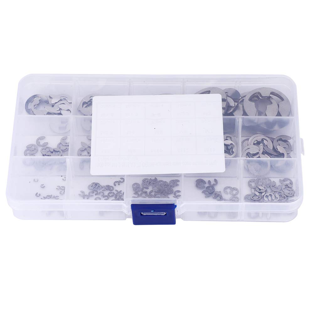 300 Pcs E Clip Set Stainless Steel E-Type Retaining Ring Circlip Assortment Kit M1.2~M15, E Clip Retaining Circlip Circlip
