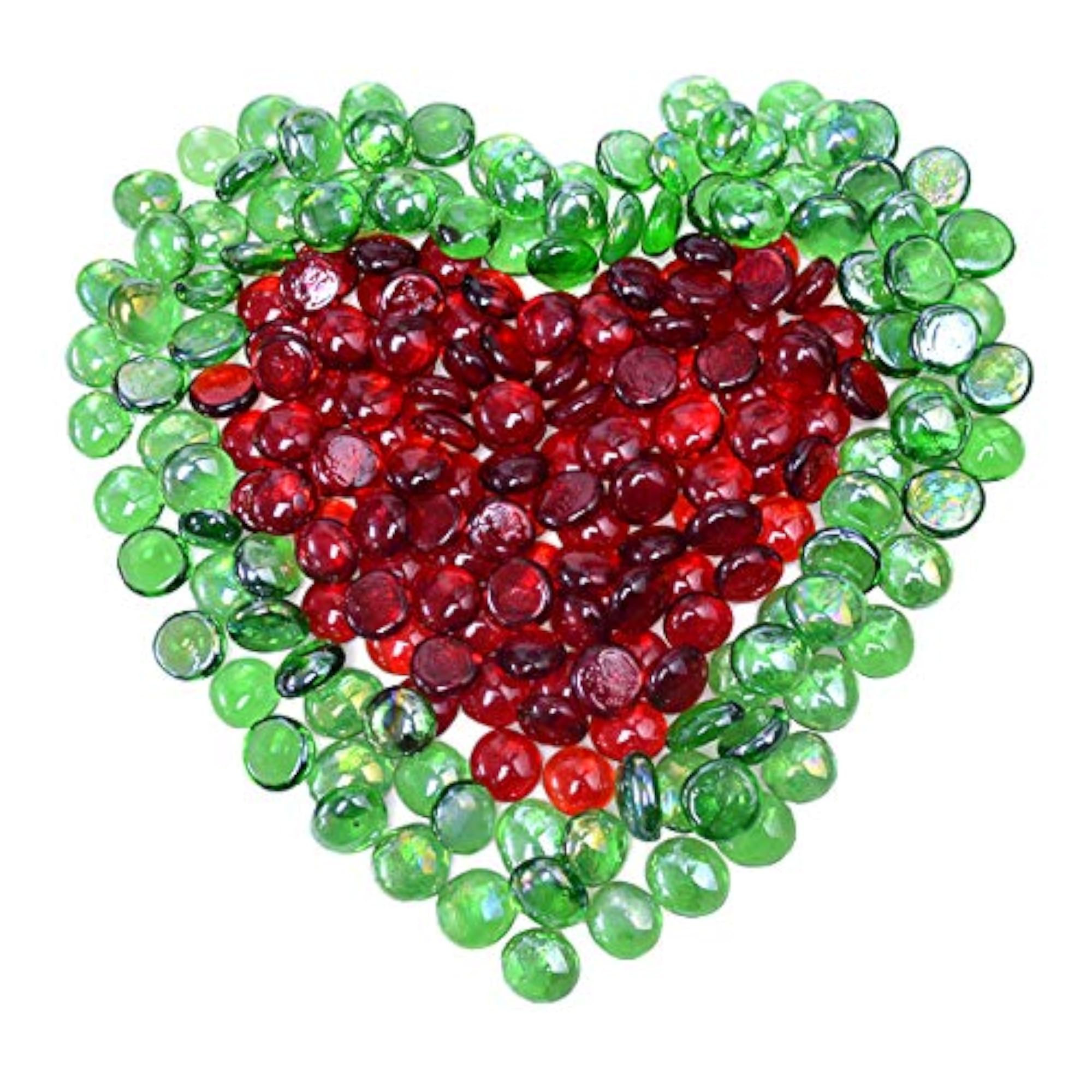 Flat Glass Marbles Gems, Red & Green, 2LB for Crafts