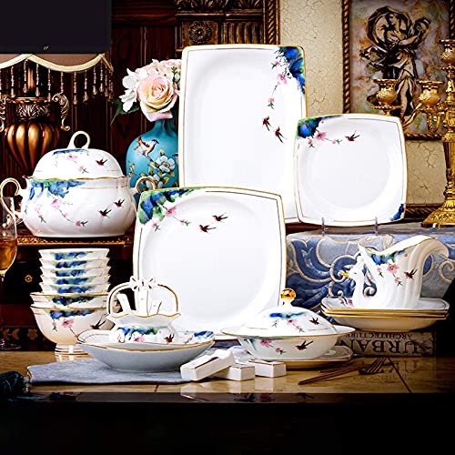 SQMGFA Juego de vajilla de cerámica clásica, Juego Combinado de Olla, Plato y tazón | 50 Piezas de vajilla de Porcelana China Regalos de Boda y Fiestas de Navidad