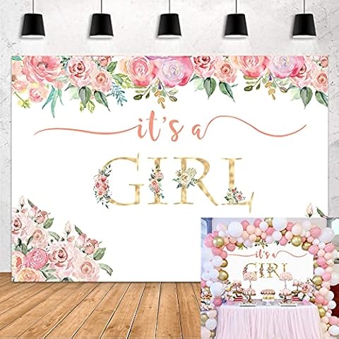 BUTEN It's a Girl Baby Shower Backdrop Watercolor Pink Floral Photography Background Flower Baby Girl Party Decorations Photo Booth Photoshoot Props Banner Supplies 7x5ft Cover