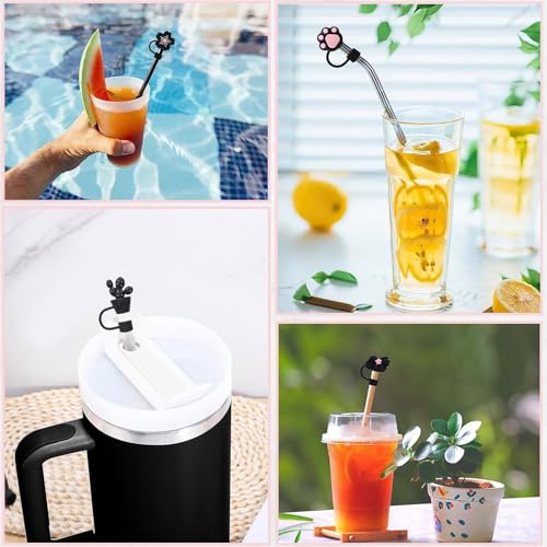 Image of 8-Piece Set Stanley Straw Cover Cap for Tumbler, Reusable Silicone Straw Protectors with Dust-Proof Design, Compatible with Stanley Sipper Accessories & Tumblers (Black)