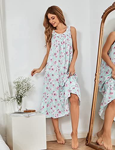 Image of MZROCR Cotton Nightgowns for Women Soft Sleeveless Night Gown for Adult Women Ruffle Sleepwear