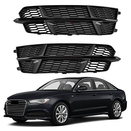 SixBuys New Pair Of Fog Light Covers Compatible for AUDI S6 A6 S-Line 2017 2018 Front Bumper Grille Honeycomb Grill Black Replaces 4G0 807 647 B /4G0 807 648 B