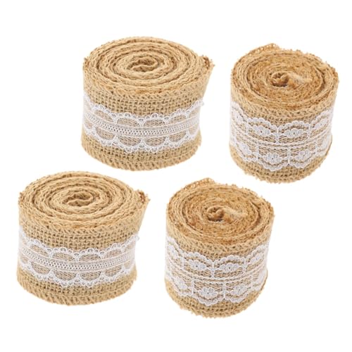 MAGICLULU 4 Rollos Cinta De Encaje Cintas De Raso Pedrería Azul Cinta De Arpillera Cintas Decorativas Con Alambre Diamantes De Imitación De Espalda Plana Cintas Para Manualidades Yute