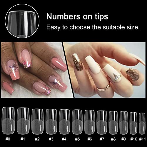 Aoraem Square Nail Tips,120 Pcs Artificial Full Cover Nail Tips Soft Clear Gel Tips 12 Sizes Square Sharp False Nails With Box For Home Diy Nail Salon #TOP2