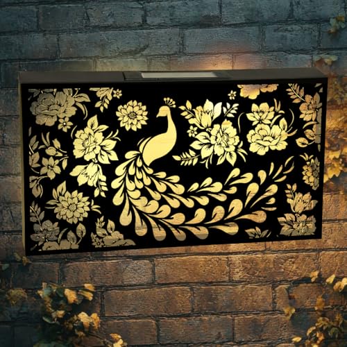 Image of Betley Butterfly Solar Wall Panel Peacock Design, Garden Light Wall Art Decoration, Metal Floral Outdoor Eco Lighting LED Hanging Ornament, 25cm x 48cm