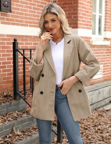 Bankeng Women's Winter Wool Blend Coat Notch Lapel Double Breasted Peacoat Loose Warm Coat Mid-Long Outerwear3