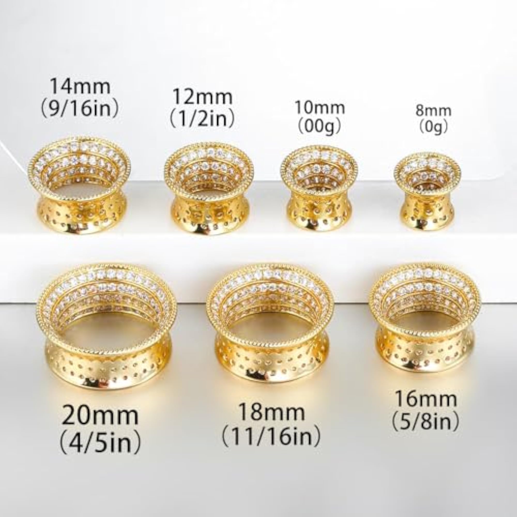 Zirconia Single Flare Ear Tunnels Vintage Brass