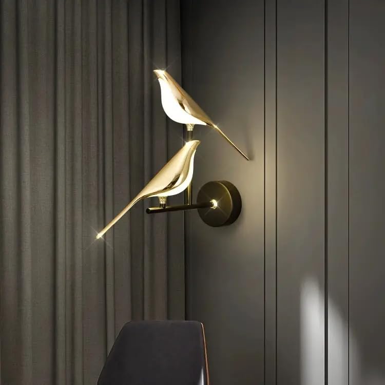 AL-RAMBO LIGHTING Modern LED Bird Wall Lamp, Black Gold Aluminum Acrylic Iron, Warm White