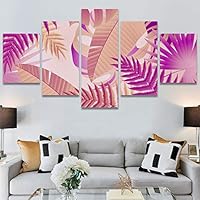 SIGNWIN 5 Panel Canvas Wall Art Modern Art Decorative Elements Fun Illustrations Leaves Multicolor Patterns for Home Decorations Ready to Hang - 60