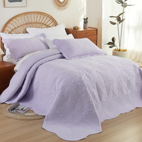 Image of EVENHUG Oversized King Bedspreads California King Quilt Set with Pillow Shams Extra Wide Large King Size Quilts Lightweight Coverlet Bedding Sets Purple 120 inchx120 inch