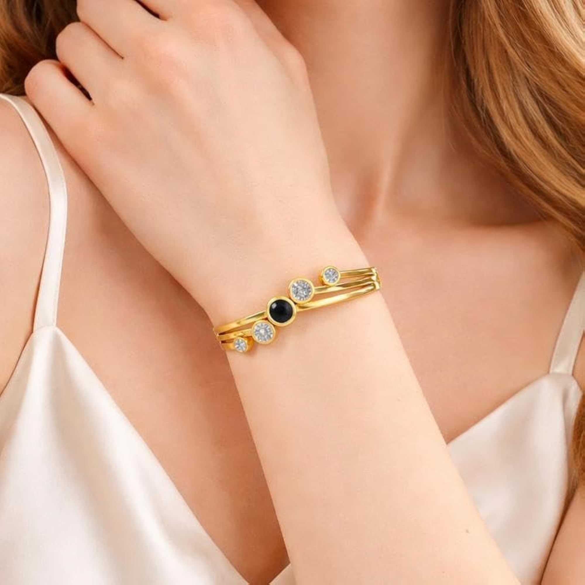 Women's Anti-Tarnish Toned Crystal Screw Bracelet