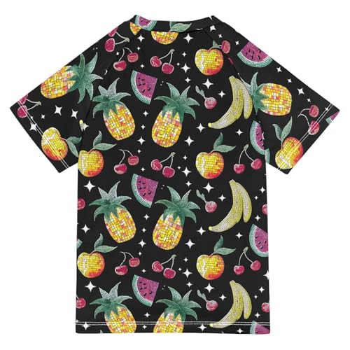 ALAZA Kids Rash Guard Boys Toddler Swim Shirts Short Sleeve Fruits Geometric UPF 50+ 3T2