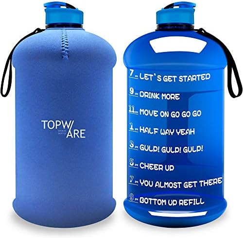 TOOFEEL 2.2L Dishwasher Safe Big Sports Water Jug with Motivational Time Marker 75oz Half Gallon Water Bottle Portable Handle Large Capacity Canteen BPA Free Leak-Proof