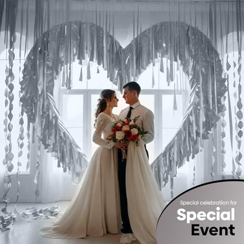 Image of 4 Silver Crepe Paper Streamers, 328ft Pack of Party Decorations | Each roll is 82 ft long and 1.8 Inch wide ideal for Birthday Party Decor, Wedding Decorations and Educational Ceremony