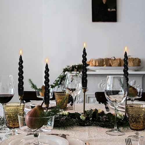Image of Short Spiral Taper Candles 7.5 Inch Black Smokeless Candle Stick Handmade Unscented Twisted Candlestick for Dinner Home Church Decoration 2 Pcs
