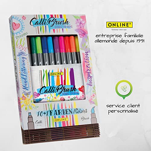 Online Parure Calli.Brush, 11 stylos feutre calligraphie avec deux côtés (côté calligraphie de 2 mm et côté pinceau flexible), pour handlettering/bullet journaling/écriture créative, en bamboo box – vue 6