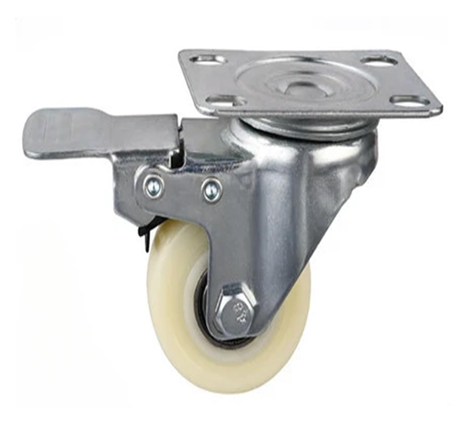 Roulettes pivotantes blanches nylon 5cm frein double roulement charge 180kg