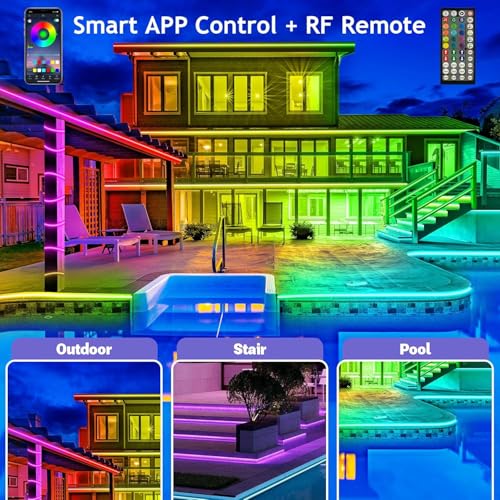 Image of AILBTON 400FT Outdoor LED Strip Lights Waterproof,IP68 Outside Led Light Strips Waterproof with Bluetooth App Remote Control,Music Sync RGB Exterior Led Rope Lights,for Balcony,Deck,Roof,Garden,Pool