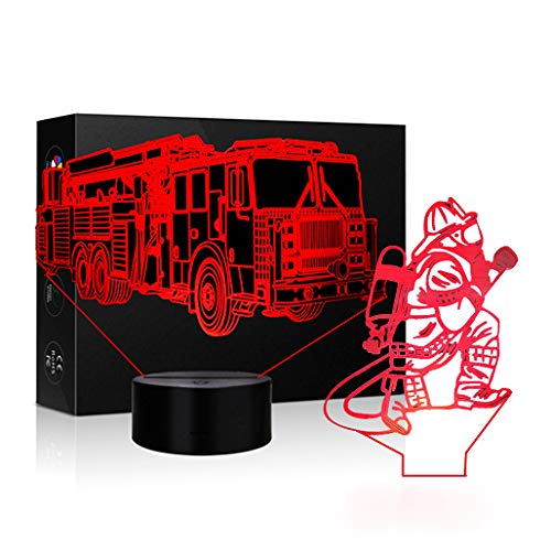 Image of 3D Lamp LED Fire truck Nightlights or Firemen Shape Sleeps Touch Lamp Night Light Dimmable 7 Color Visual Light Kids Bedside Nightlight Firemen Decor Christmas Kids' Room Fire truck Room Gift