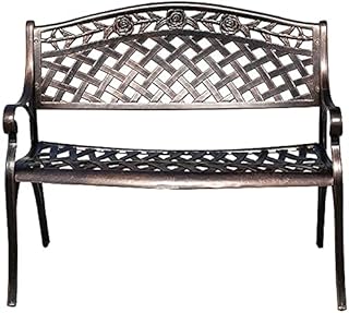 Banco de jardim ao ar livre, banco de pátio, banco de parque ao ar livre, banco de jardim de terraço de 39 pol, banco de assento duplo externo com braços e encosto, estrutura de alumínio fundido