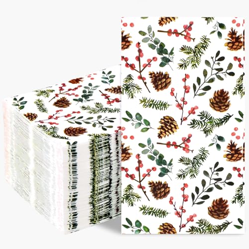 Homlouue Pinecone Berry Napkins - Disposable for Christmas Party Dinner, Winter Holiday, Xmas Dinner Decor