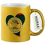 Huuraa Glitzertasse Belize Flagge Herz 330ml Gold Keramik Kaffeebecher Geschenkidee