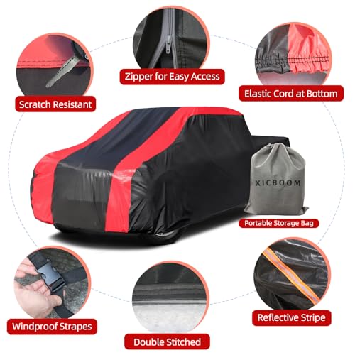 Image of 6-Layer Car Cover Waterproof All Weather for Automobiles,Universal Fit for Truck,Outdoor Full Cover Rain Sun UV Protection with Zipper Cotton,Fit Truck-Length(211 inch to 229 inch)