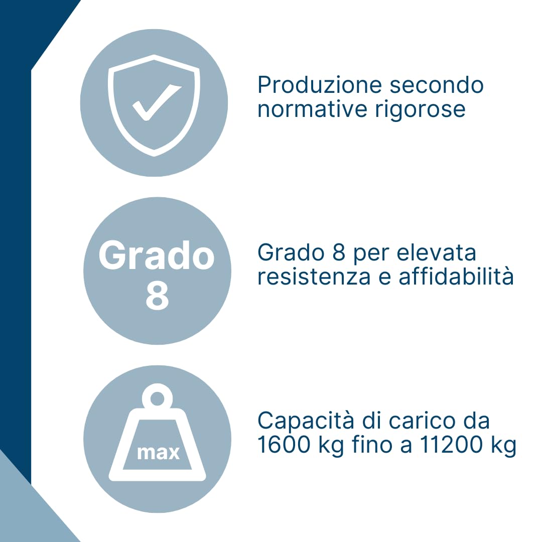 Catena di sollevamento SHT a 2 rami/Braca a catena grado 8 | Diametro catena: 8mm | Senza ganci accorciatori | Portata: 2800kg (0–45°) & 2000kg (45–60°) | Lunghezza utile: 3m