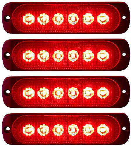 XT AUTO LED Emergency Warning Strobe Light 4pcs Universal 12V-24V 18W Red 6 LED Construction Surface Mount Beacon Flash Caution Waterproof Strobe Light Bar for Cars Trucks Jeeps Off Road Vehicle