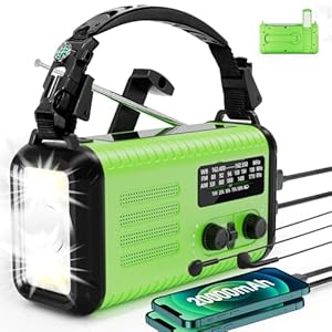 20000mAh Emergency Weather Radio, AM/FM/NOAA Hand Crank Radio, Battery Operated Radio with USB-C Charging, LED Flashlight, Reading Light, SOS Alarm & Compass for Camping/Emergencies