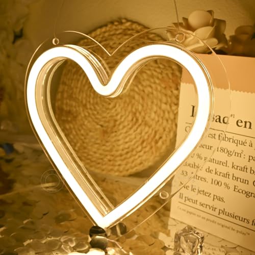 Image of SYLHOME Heart Led Neon Light Sign Battery Operated or USB Powered Bedroom Wedding Wall Sign Decor Valentines Day Christmas Birthday Gifts USB 7.87 inch X 7.28 inch Warm White