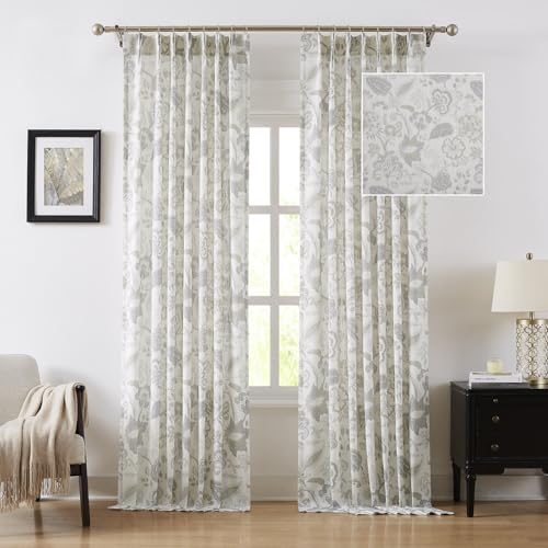 Kayne Studio Pinch Pleated Jacobean Floral Light Filtering Window Curtains
