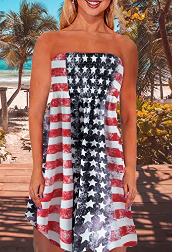 Image of Zyyfly Tube Top Dress Women Summer Beach Coverup Stretch Smocked Strapless Dress
